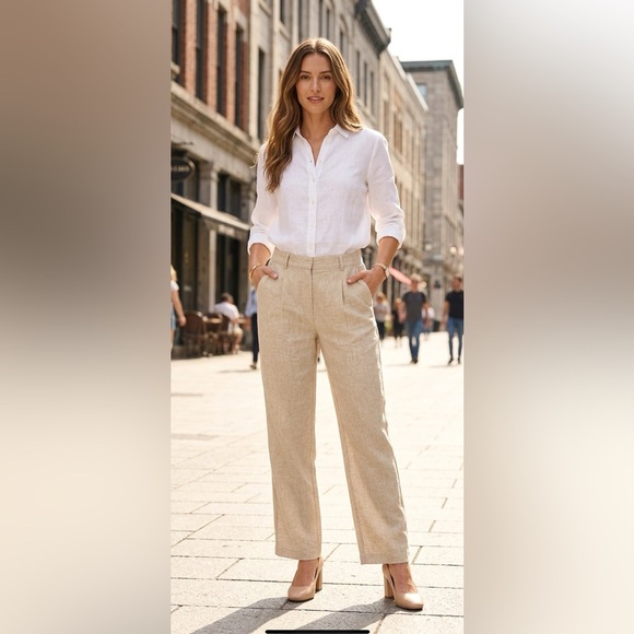 Dynamite Pants - Dynamite Tan linen with Relaxed Straight-Leg Fit